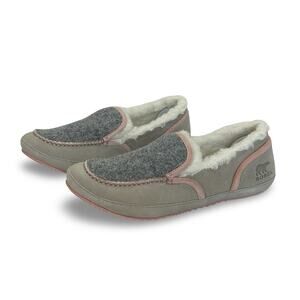 Sorel Tremblant II Moccasin Slippers Women Size 10 Beige Pink Suede & Gray Felt